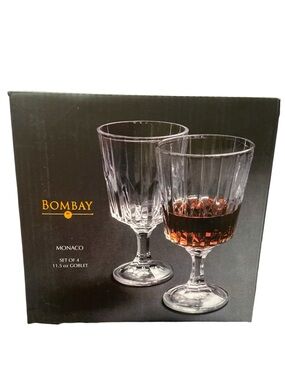 Set of 4 Bombay Monaco Wine Goblets 11.5 oz New in Box 6.5” Tall